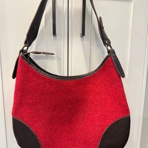 Frette Wool Shoulder Tote Bag Red Rare Excellent Shape